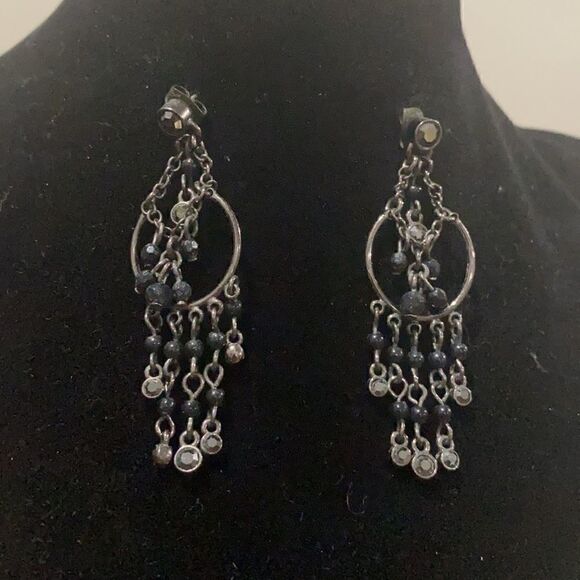 Vintage, black studded, chandelier earrings. - Picture 2 of 2
